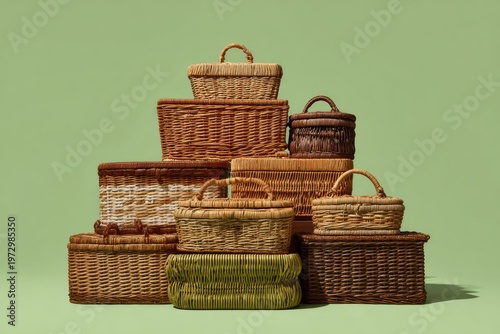 A Stack of Woven Baskets of Various Sizes and Styles.
