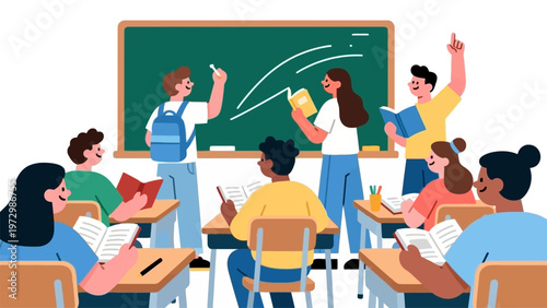 Students and teachers in a classroom setting.