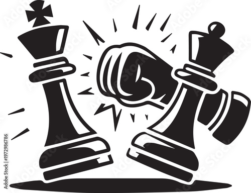 Boxing Glove Breaking Chess Kings Icon – Strategy vs Power Illustration