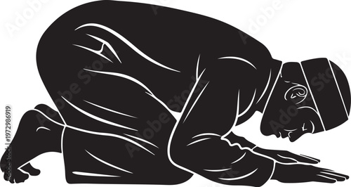 Man in prayer position silhouette person black white