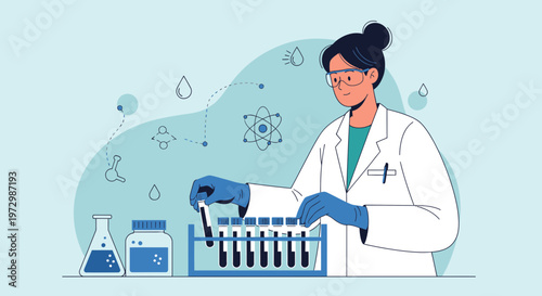 Scientist in Lab Coat Working with Test Tubes in a Modern Laboratory