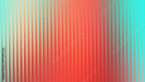 Tableau sur toile Vertical ribbed abstract background with a smooth gradient transitioning from cool turquoise to warm coral and soft beige, providing a calming and refreshing aesthetic