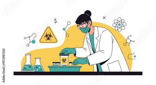 Scientist in protective gear handling biohazard samples in a laboratory