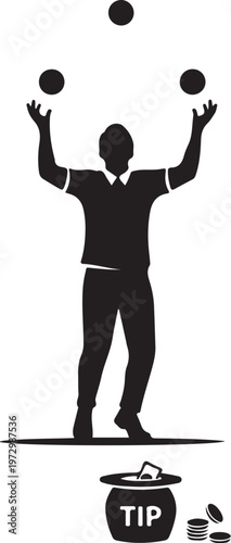 Man juggling coins tip jar silhouette