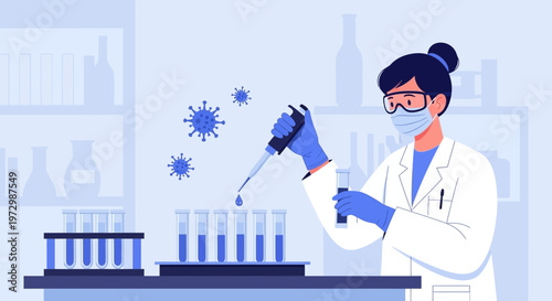 Scientist working with virus samples in laboratory, research and development