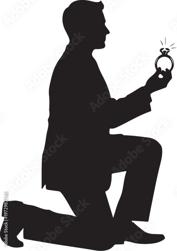 Man kneeling holding ring with diamond proposal