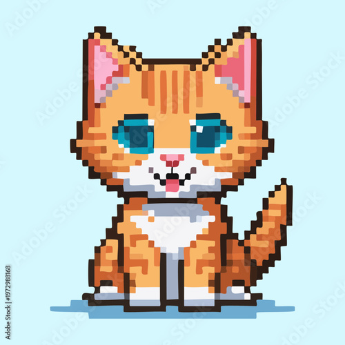 sitting orange ginger kitten pixel art design for playful pet apps and vibrant retro game character assets for indie game developers