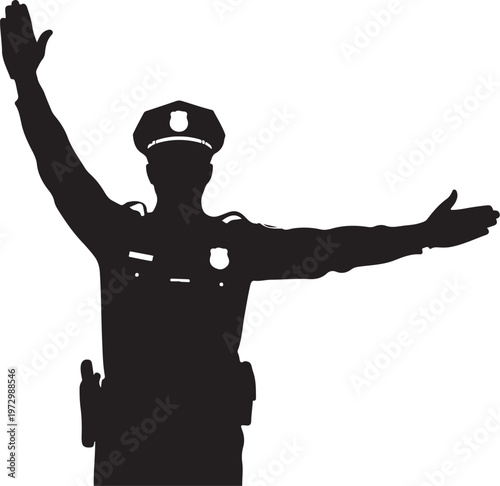 Police officer silhouette directing traffic