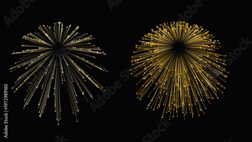 Golden fireworks burst, abstract celebration explosion, festive light particles, sparkling gold vector illustration for events and holidays