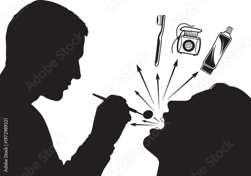 Silhouette of makeup artist applying makeup to woman with beauty products
