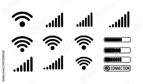 WiFi signal strength icons vector set wireless connection level symbols for mobile interface