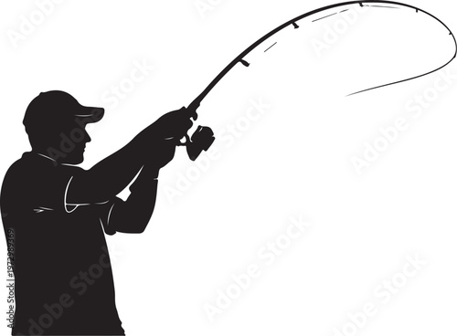Silhouette of man casting fishing rod