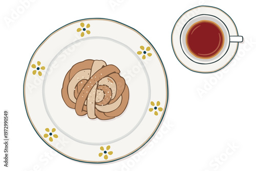 カルダモンロールと紅茶の北欧フィーカセット（カラー