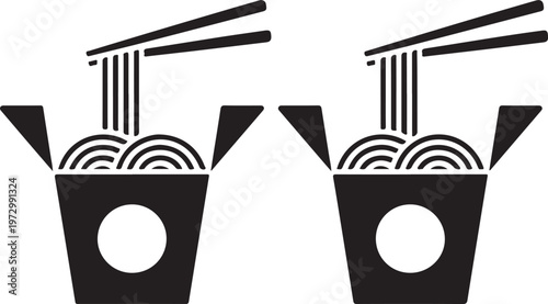 Two takeout noodle boxes with chopsticks silhouette