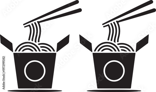 Two takeout noodle boxes with chopsticks silhouette