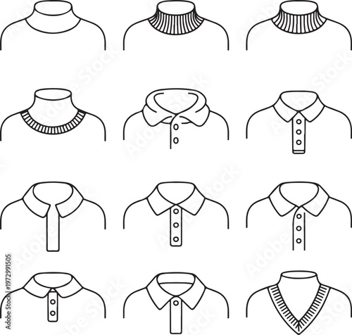 types of t shirt necklines flat sketch vector illustration technical cad drawing template