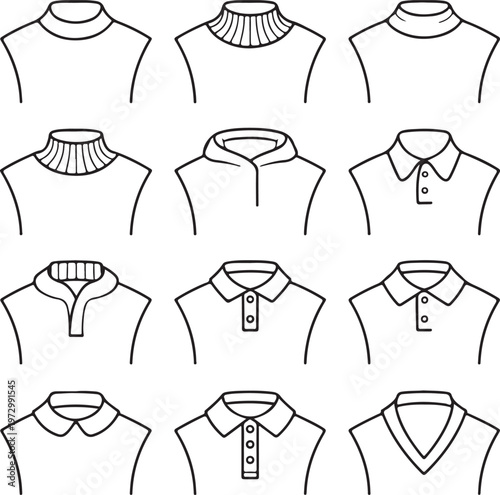types of t shirt necklines flat sketch vector illustration technical cad drawing template