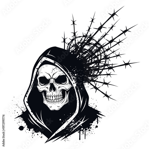 Grim Reaper Skull with Barbed Wire Crown