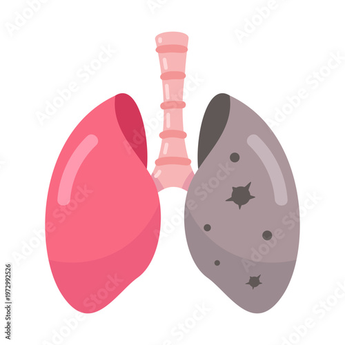 Human Lung Health Healthy Lung and Lung with Damage, Illness, and Lung Cancer Visualized