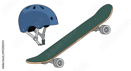 Skateboard and safety helmet for protection.