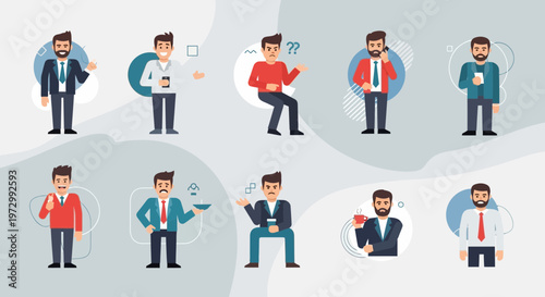 Diverse Businessmen Poses: Professional Men in Various Actions and Emotions