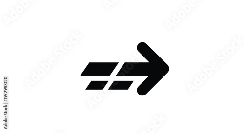 Bold black arrow icon pointing right with motion lines for speed, direction, and movement symbol on white background.