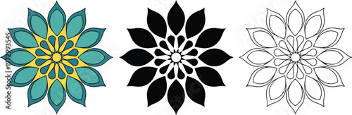 Minimalist space shuttle rocket vector icon set featuring line art, solid silhouette, and flat color styles for aerospace and science technology branding.