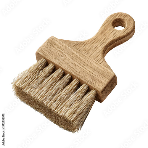Wooden brush with natural bristles isolated against a transparent background for design and application