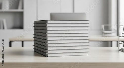 A Thick Stack of Uniform Books on a Wooden Desk