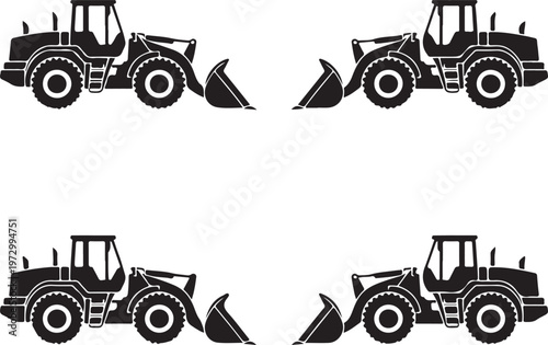 Wheel loaders. Heavy construction machine. Vector illustration