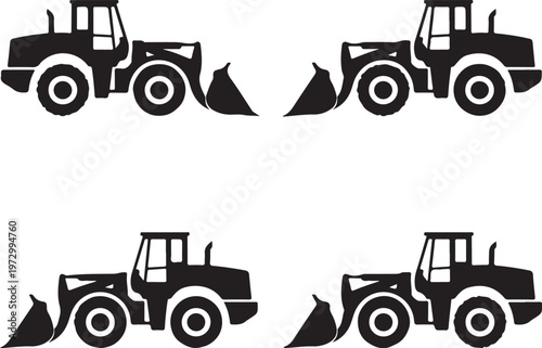 Wheel loaders. Heavy construction machine. Vector illustration