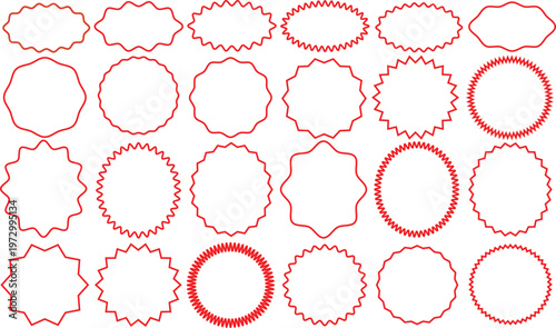 Fotografi Collection of diverse red jagged and wavy frame shapes on transparent background