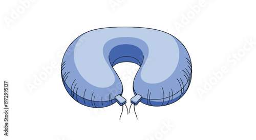 Comfortable light blue inflatable travel neck pillow featuring adjustable drawstrings and soft texture on a plain white background.