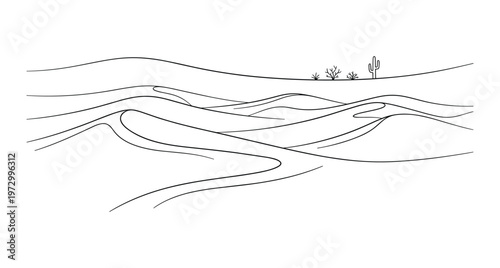 Abstract desert landscape with rolling dunes and minimal vegetation