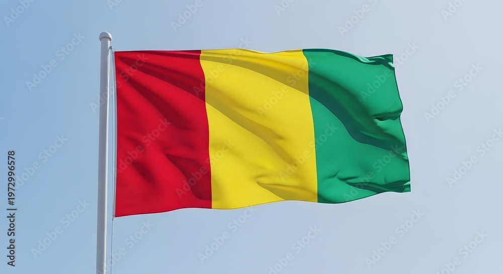Fototapeta premium National flag of guinea waving in the wind against a clear blue sky