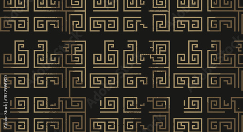 Golden Greek Key Pattern on Black Background - Seamless Geometric Design