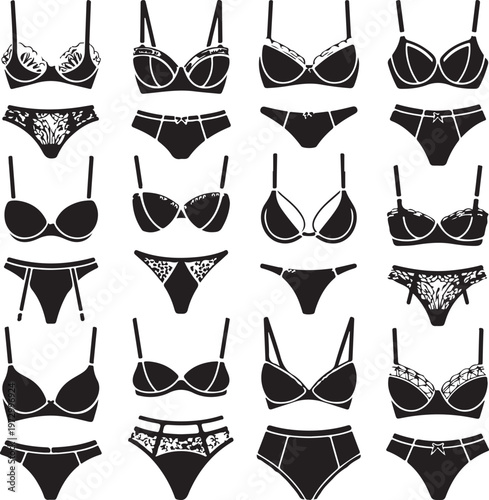 women underwear Collection of fashionable. Doodle outline hand drawn style. bra and panties
