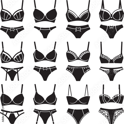 women underwear Collection of fashionable. Doodle outline hand drawn style. bra and panties