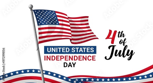 American flag and independence day celebration graphic with festive elements