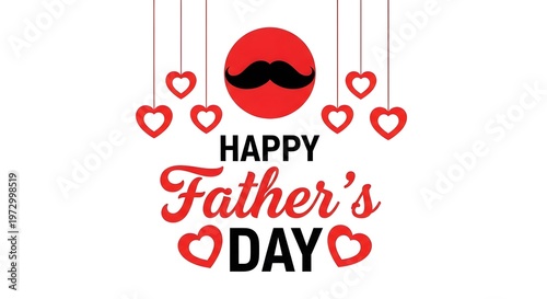 Happy father's day card with red hearts and mustache design