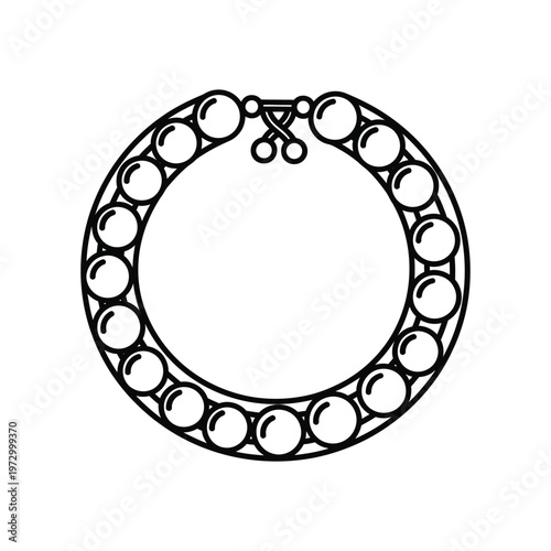 Elegant pearl necklace line art icon featuring a circular string of beads and a delicate clasp, ideal for luxury fashion branding, jewelry store logos, and minimalist design projects.