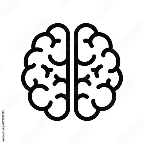 Minimalist black line art icon of a human brain representing intelligence, mental health, and creative thinking on a clean white background