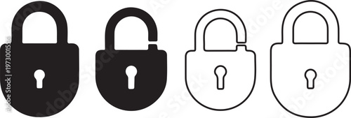 Set of padlock icons in various styles