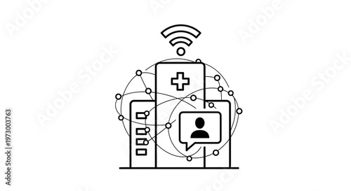 Healthcare technology network connecting hospital with patients via wifi and communication