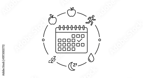 Healthy lifestyle calendar: diet, exercise, sleep, hydration, and well-being plan