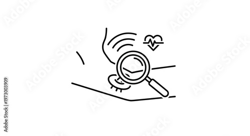 Medical Check-up: Magnifying Glass Over Heartbeat Line and Ultrasound Waves