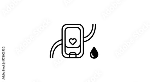 Medical Device Icon: Blood Glucose Meter with Heart Symbol and Drop