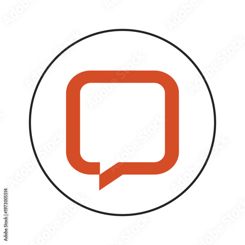 Simple orange speech bubble icon inside a thin black circle outline on a white background
