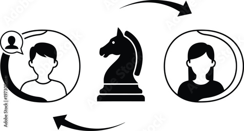 Business strategy chess knight with chat bubble icon