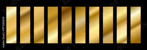 Luxury metal collection. Gold gradient and bronze Foil. Yellow steel texture or shiny copper swatch. Vector illustration.